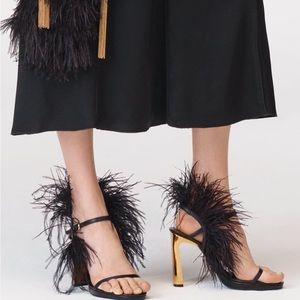 Zara high heeled feathered leather sandals limited edition